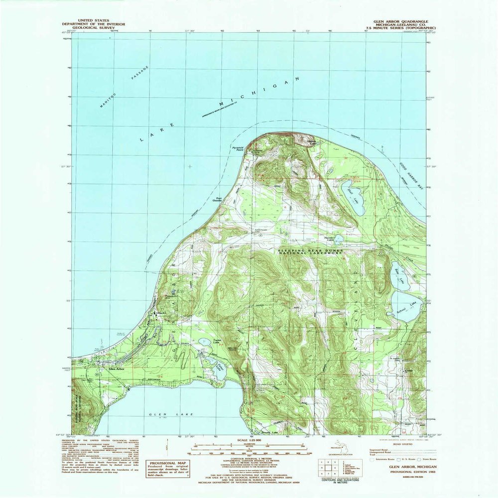 YellowMaps Glen Arbor MI topo map, 1:25000 Scale, 7.5 X 7.5 Minute, Historical, 1983, Updated 1984, 27.1 x 21.8 in - Tyvek