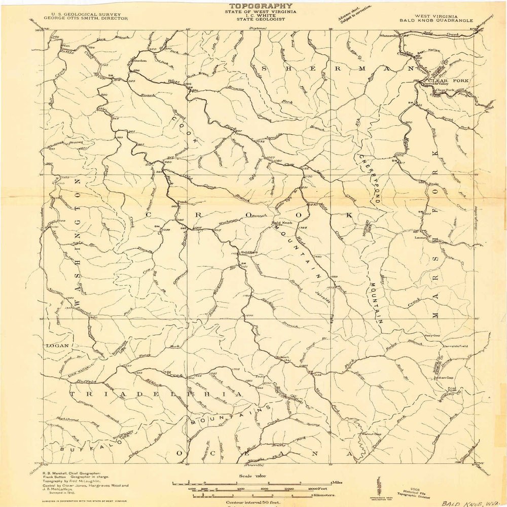 YellowMaps Bald Knob WV topo map, 1:48000 Scale, 15 X 15 Minute, Historical, 1910, 26.6 x 21.3 in - Tyvek