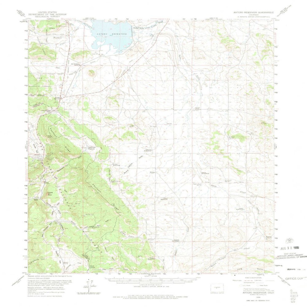 YellowMaps Antero Reservoir CO topo map, 1:62500 Scale, 15 X 15 Minute, Historical, 1959, Updated 1974, 21.2 x 17.1 in - Tyvek