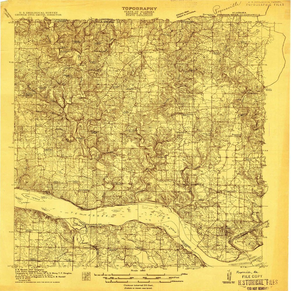 YellowMaps Rogersville AL topo map, 1:48000 Scale, 15 X 15 Minute, Historical, 1914, 27.2 x 22 in - Tyvek