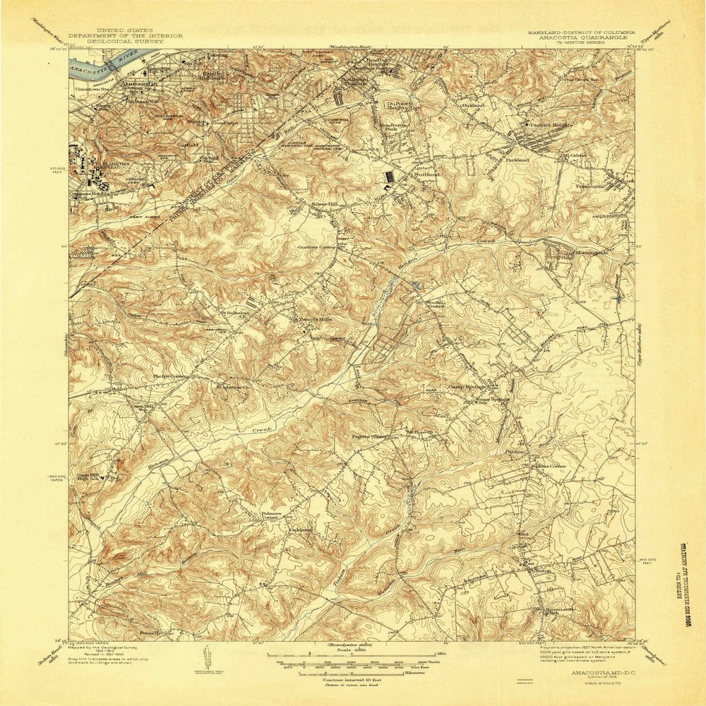 YellowMaps Anacostia DC topo map, 1:31680 Scale, 7.5 X 7.5 Minute, Historical, 1945, 20.6 x 16.8 in - Tyvek