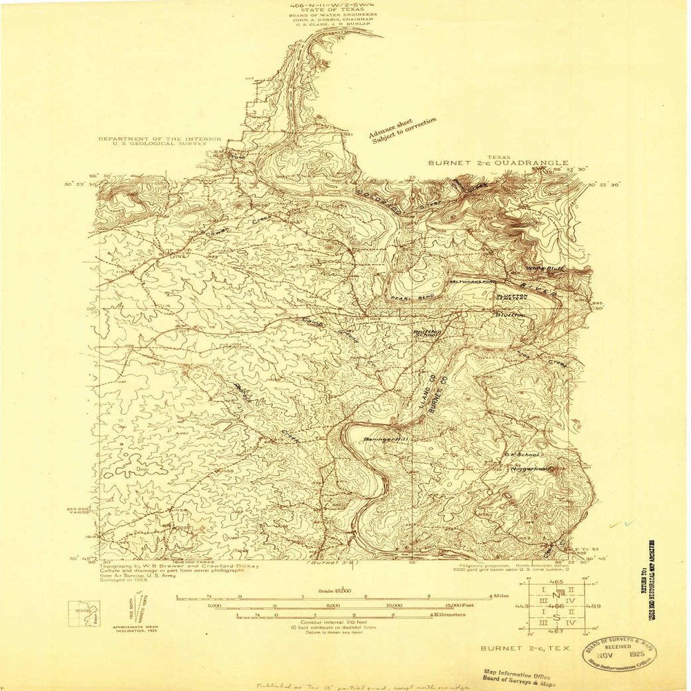YellowMaps Burnet 2 c TX topo map, 1:48000 Scale, 7.5 X 7.5 Minute, Historical, 1925, 20.8 x 14.5 in - Tyvek