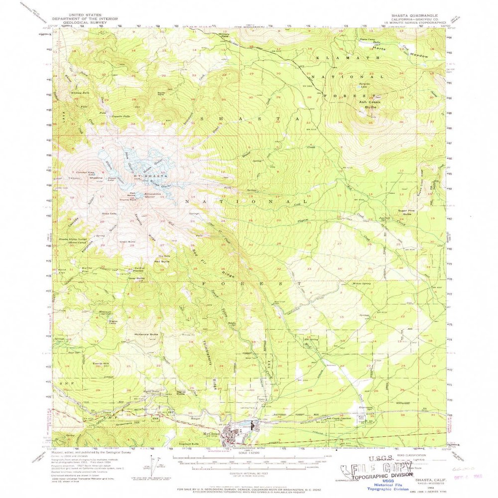 YellowMaps Shasta CA topo map, 1:62500 Scale, 15 X 15 Minute, Historical, 1954, Updated 1968, 20.8 x 16.7 in - Tyvek