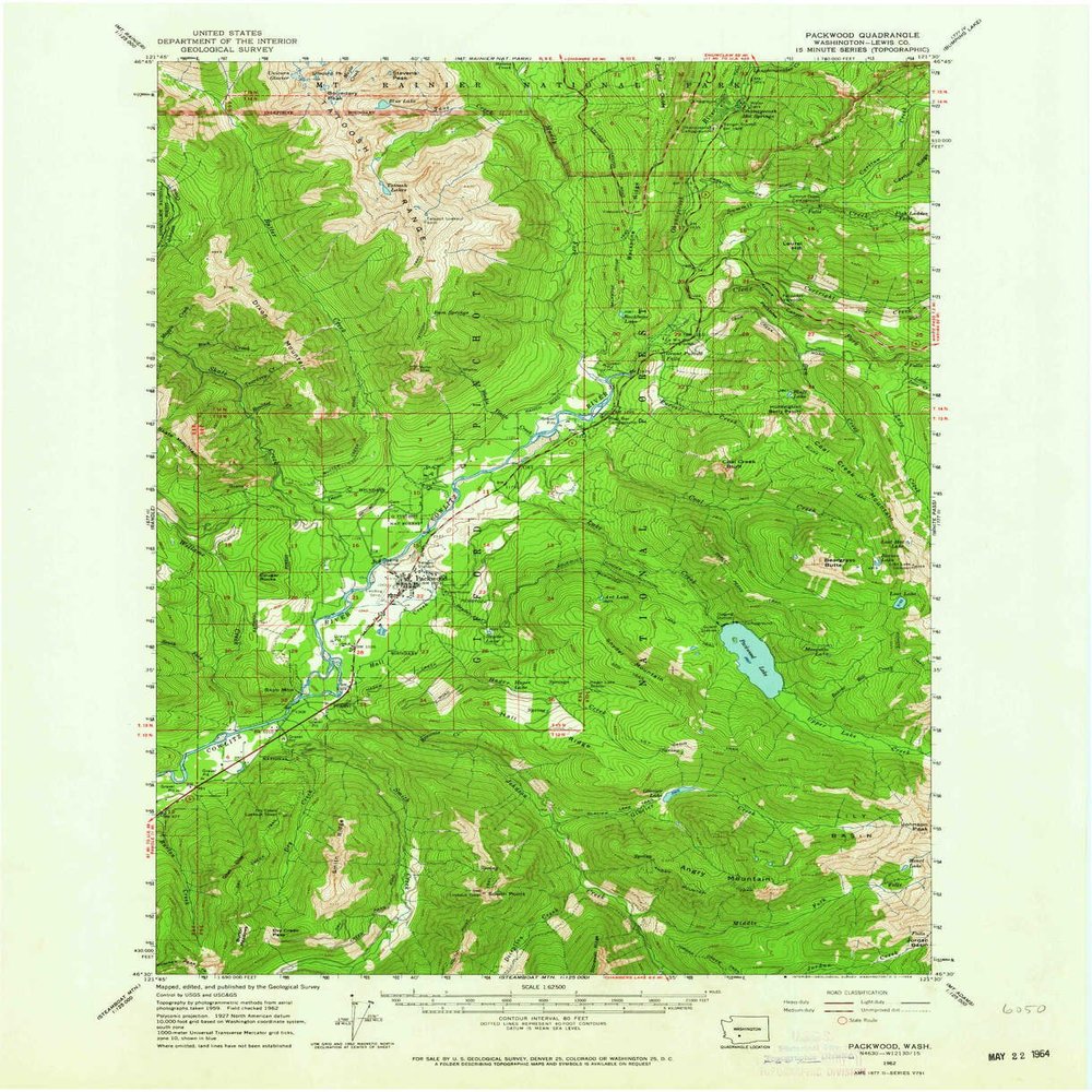 YellowMaps Packwood WA topo map, 1:62500 Scale, 15 X 15 Minute, Historical, 1962, Updated 1964, 20.9 x 17 in - Tyvek
