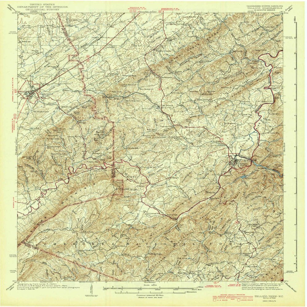 Tellico TN topo map, 1:62500 Scale, 15 X 15 Minute, Historical, 1943, 19.9 x 16.5 in - Tyvek
