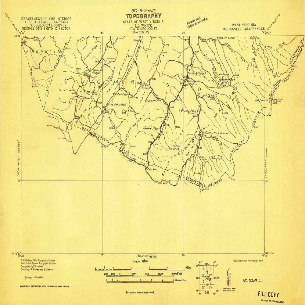 Mc Dowell VA topo map, 1:48000 Scale, 15 X 15 Minute, Historical, 1922, 16 x 22.5 in - Tyvek