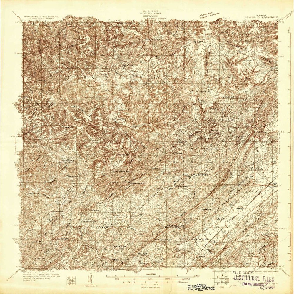 YellowMaps Adger AL topo map, 1:48000 Scale, 15 X 15 Minute, Historical, 1927, 27.4 x 22 in - Tyvek