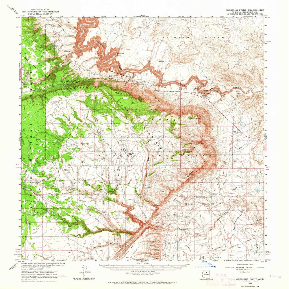 YellowMaps Coconino Point AZ topo map, 1:62500 Scale, 15 X 15 Minute, Historical, 1962, Updated 1964, 20.8 x 16.9 in - Tyvek
