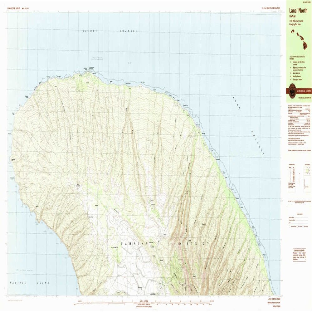 YellowMaps Lanai North HI topo map, 1:25000 Scale, 7.5 X 15 Minute, Historical, 1984, Updated 1984, 24 x 48.5 in - Tyvek