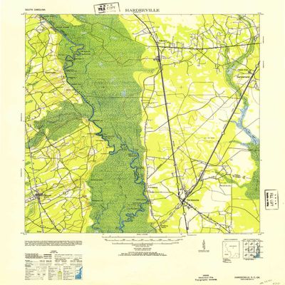 YellowMaps Hardeeville SC topo map, 1:62500 Scale, 15 X 15 Minute, Historical, 1953, 22.8 x 18 in - Tyvek