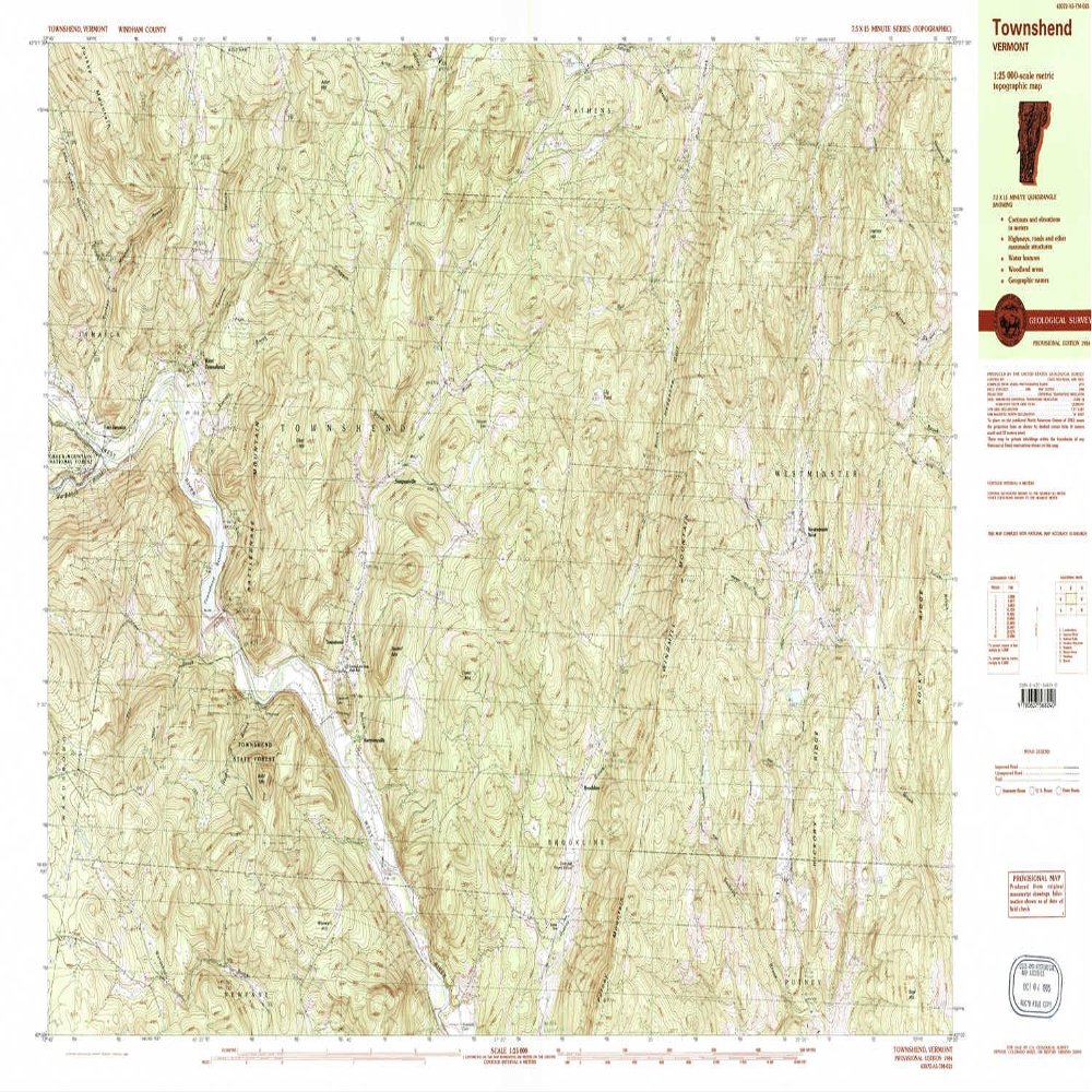 YellowMaps Townshend VT topo map, 1:25000 Scale, 7.5 X 15 Minute, Historical, 1984, Updated 1984, 24.1 x 38.7 in - Tyvek