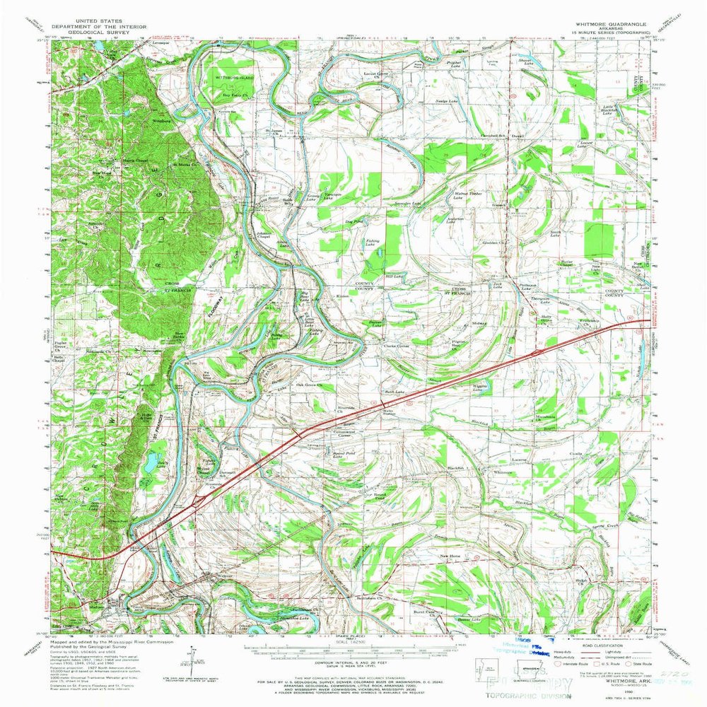 YellowMaps Whitmore AR topo map, 1:62500 Scale, 15 X 15 Minute, Historical, 1960, Updated 1966, 20.8 x 16.9 in - Tyvek