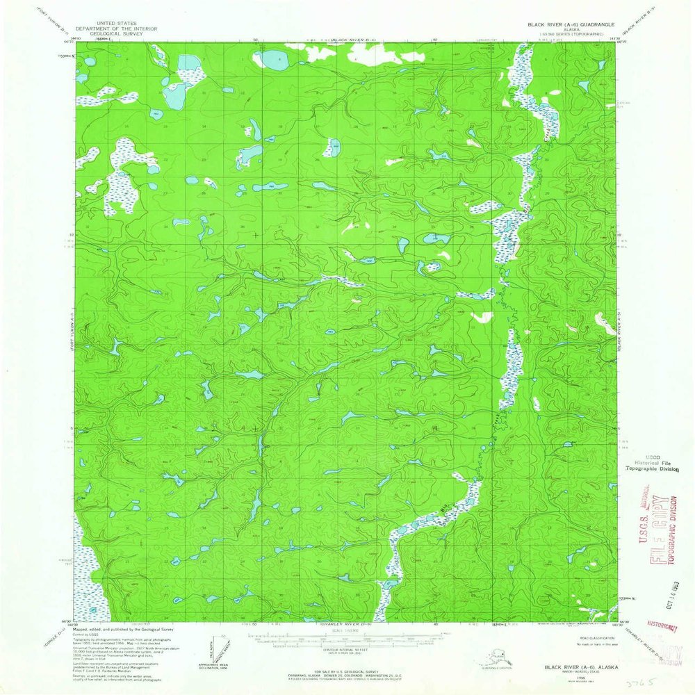 YellowMaps Black River A 6 AK topo map, 1:63360 Scale, 15 X 15 Minute, Historical, 1956, Updated 1963, 20.8 x 18 in - Tyvek