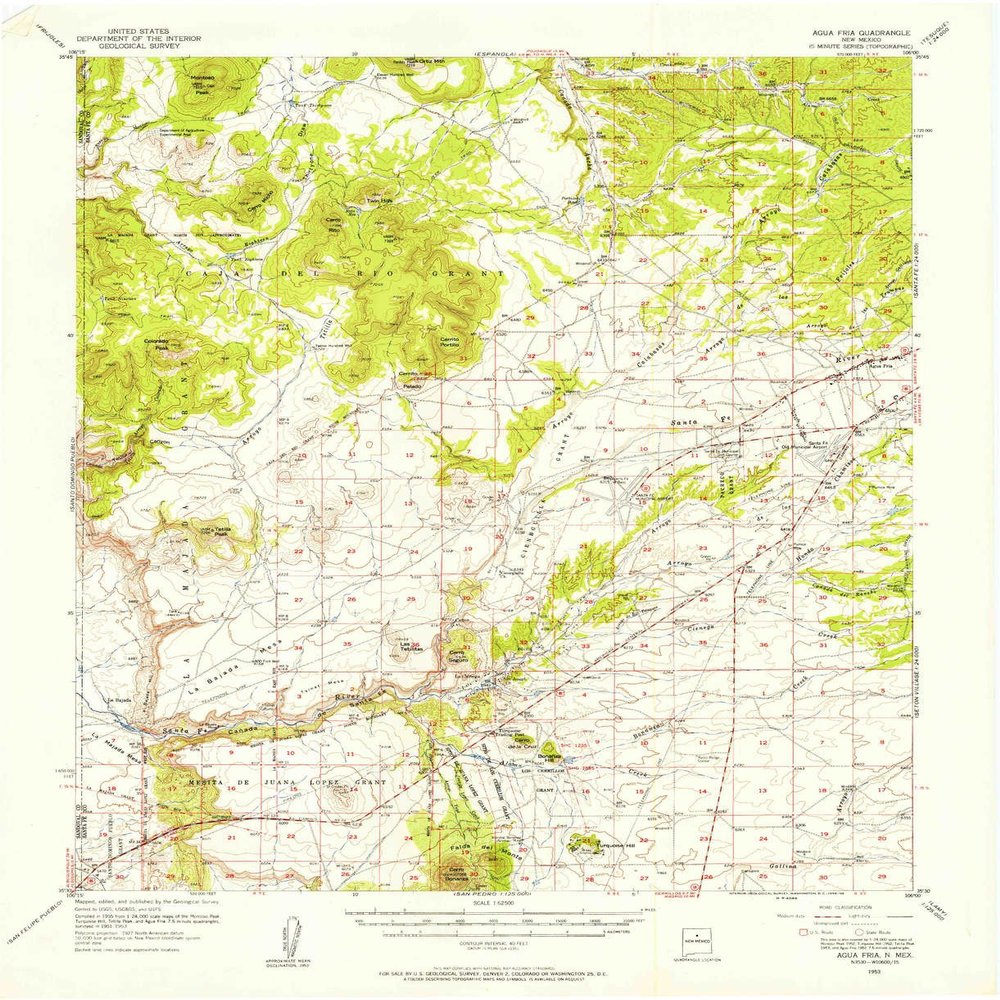 YellowMaps Agua Fria NM topo map, 1:62500 Scale, 15 X 15 Minute, Historical, 1953, Updated 1956, 21 x 17.1 in - Tyvek