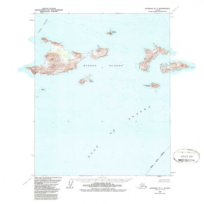 YellowMaps Afognak D 1 AK topo map, 1:63360 Scale, 15 X 15 Minute, Historical, 1951, Updated 1987, 21.8 x 18 in - Tyvek