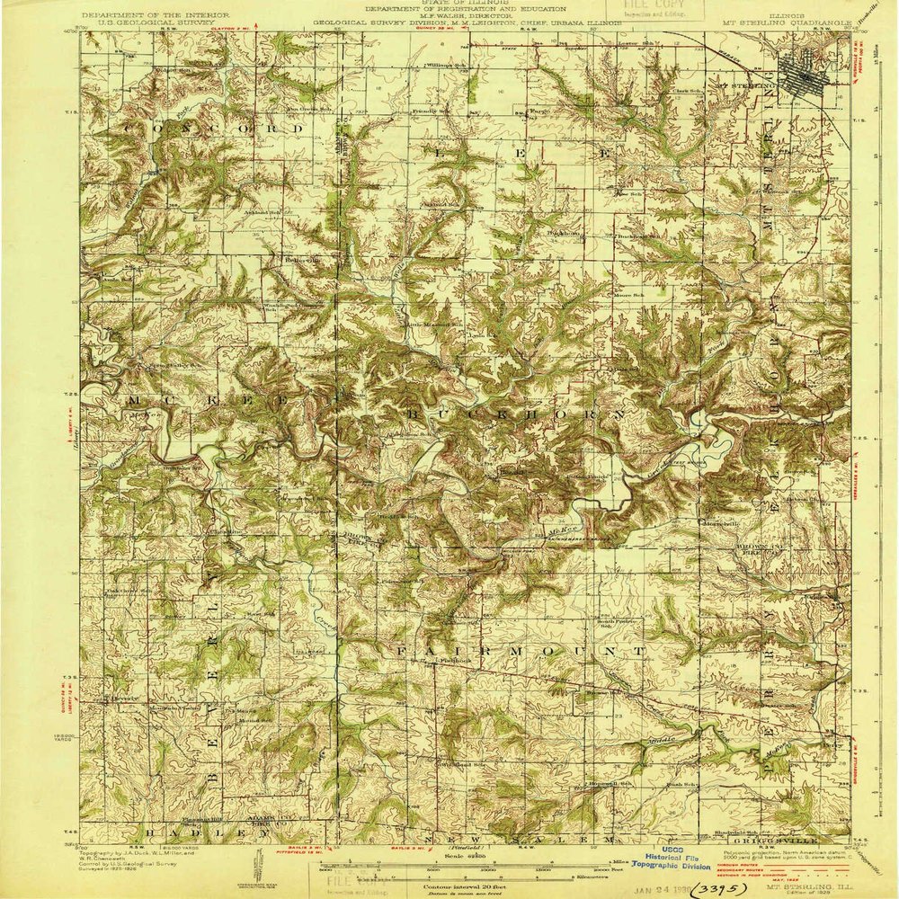 YellowMaps Mt Sterling IL topo map, 1:62500 Scale, 15 X 15 Minute, Historical, 1929, 19.3 x 15.7 in - Tyvek