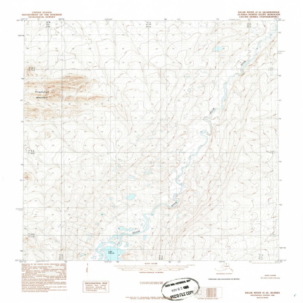 YellowMaps Killik River C 2 AK topo map, 1:63360 Scale, 15 X 15 Minute, Historical, 1986, Updated 1986, 21.9 x 18.1 in - Tyvek
