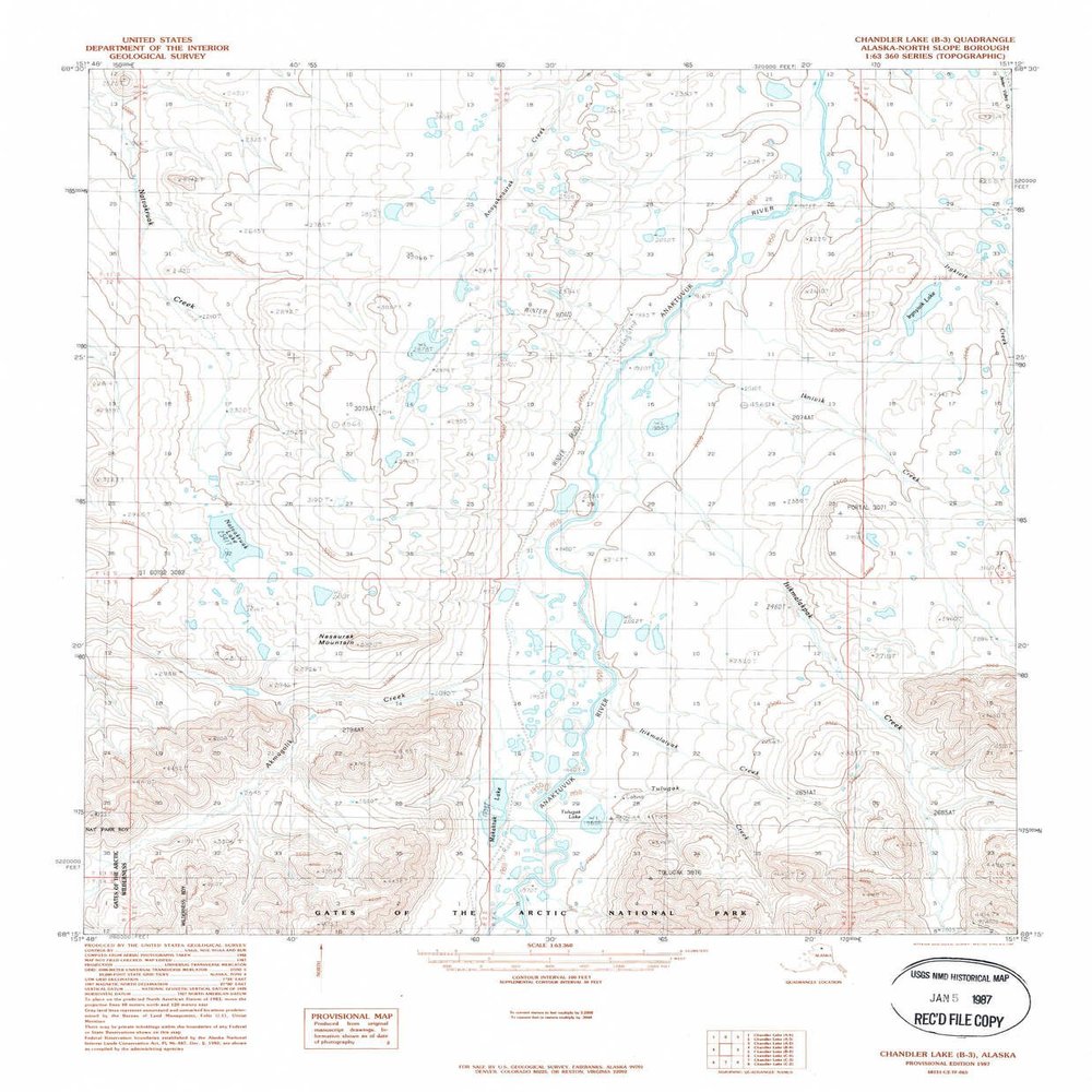 YellowMaps Chandler Lake B 3 AK topo map, 1:63360 Scale, 15 X 15 Minute, Historical, 1987, Updated 1987, 21.9 x 18.1 in - Tyvek