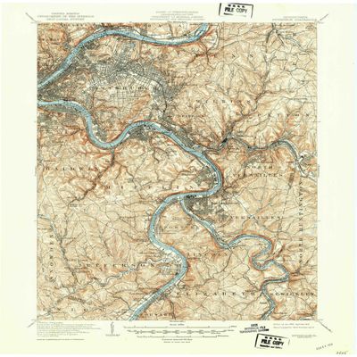 YellowMaps Pittsburgh PA topo map, 1:62500 Scale, 15 X 15 Minute, Historical, 1907, Updated 1949, 20.9 x 17 in - Tyvek