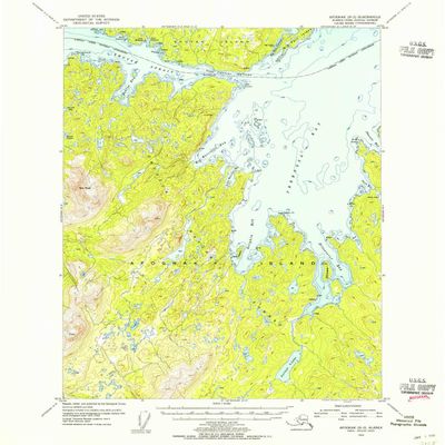 YellowMaps Afognak B 2 AK topo map, 1:63360 Scale, 15 X 15 Minute, Historical, 1954, Updated 1955, 20.8 x 17 in - Tyvek