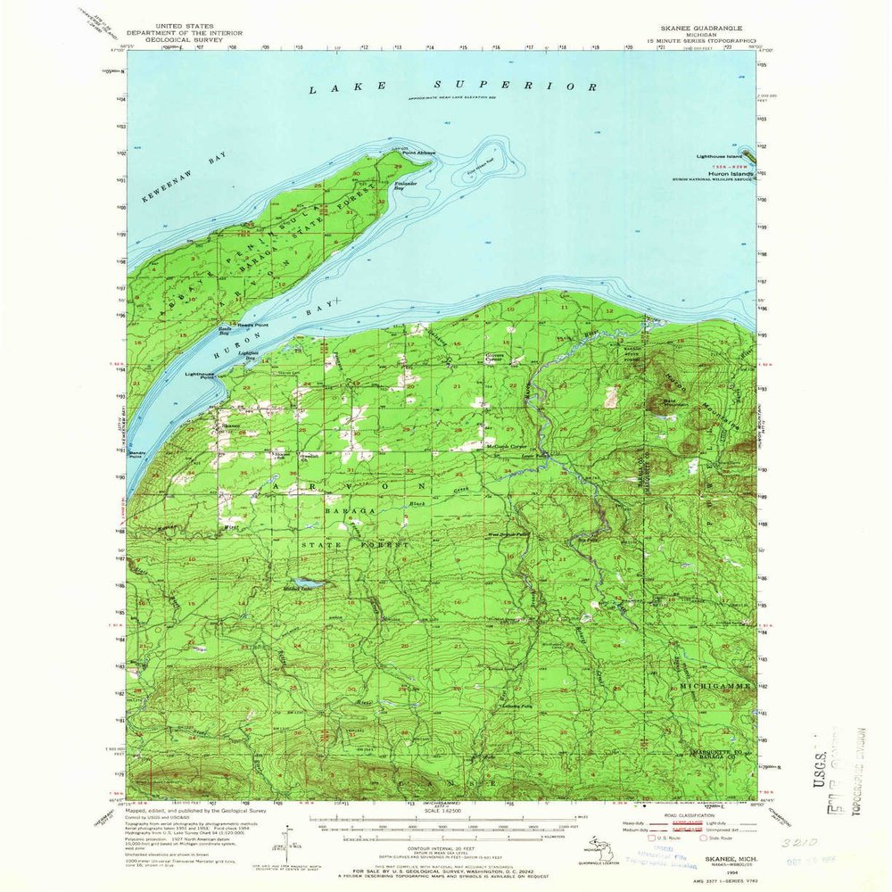 YellowMaps Skanee MI topo map, 1:62500 Scale, 15 X 15 Minute, Historical, 1954, Updated 1966, 20.8 x 17 in - Tyvek