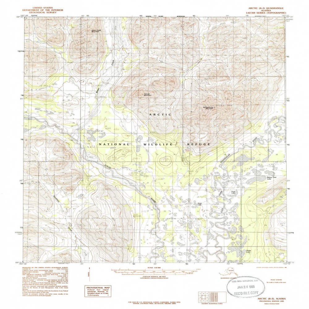 YellowMaps Arctic B 3 AK topo map, 1:63360 Scale, 15 X 15 Minute, Historical, 1983, Updated 1986, 21.8 x 18.1 in - Tyvek