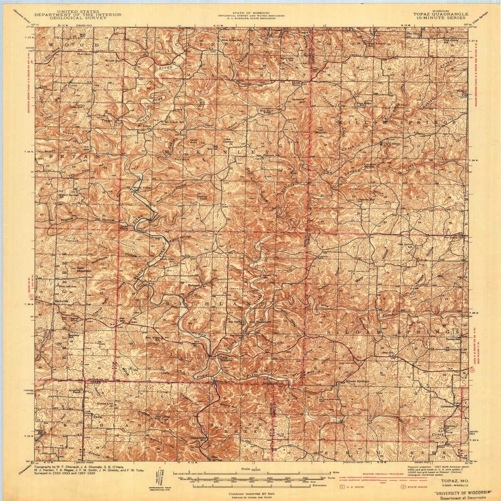 YellowMaps Topaz MO topo map, 1:62500 Scale, 15 X 15 Minute, Historical, 1941, Updated 1941, 20.3 x 16.5 in - Tyvek