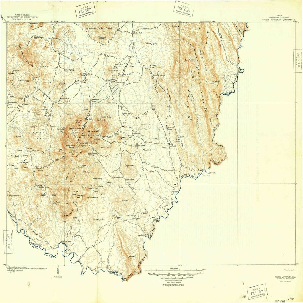 YellowMaps Chisos Mountains TX topo map, 1:125000 Scale, 30 X 30 Minute, Historical, 1905, Updated 1949, 21.8 x 26.8 in - Tyvek