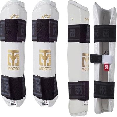 MOOTO Korea Taekwondo Extera Protector Forearm & Shin One Set White TKD Martial Arts Protection Gear (M(Forearm+Shin))
