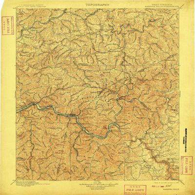 YellowMaps Kanawha Falls WV topo map, 1:125000 Scale, 30 X 30 Minute, Historical, 1901, Updated 1909, 19.8 x 16.5 in - Tyvek