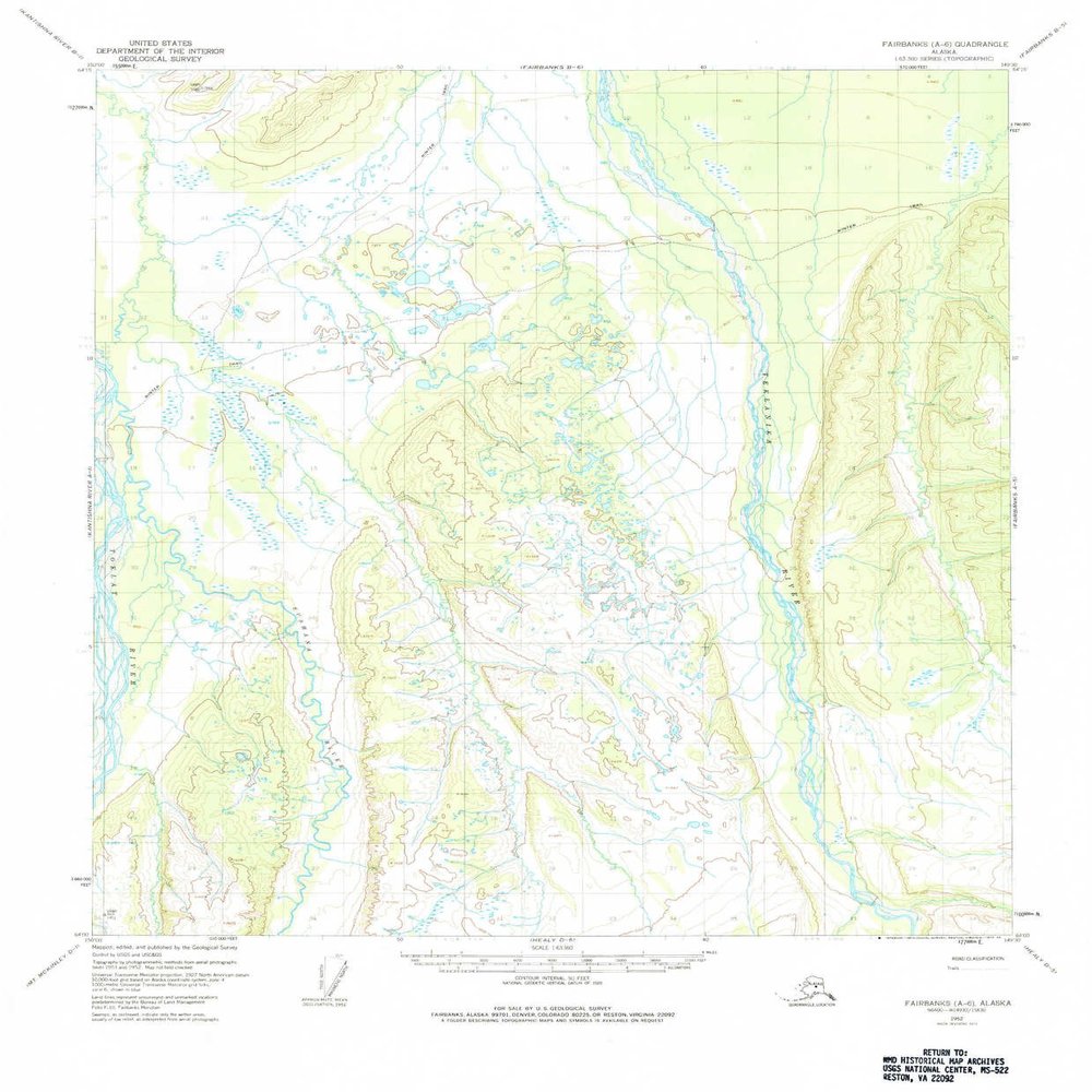 YellowMaps Fairbanks A 6 AK topo map, 1:63360 Scale, 15 X 15 Minute, Historical, 1973, Updated 1984, 21.9 x 18 in - Tyvek