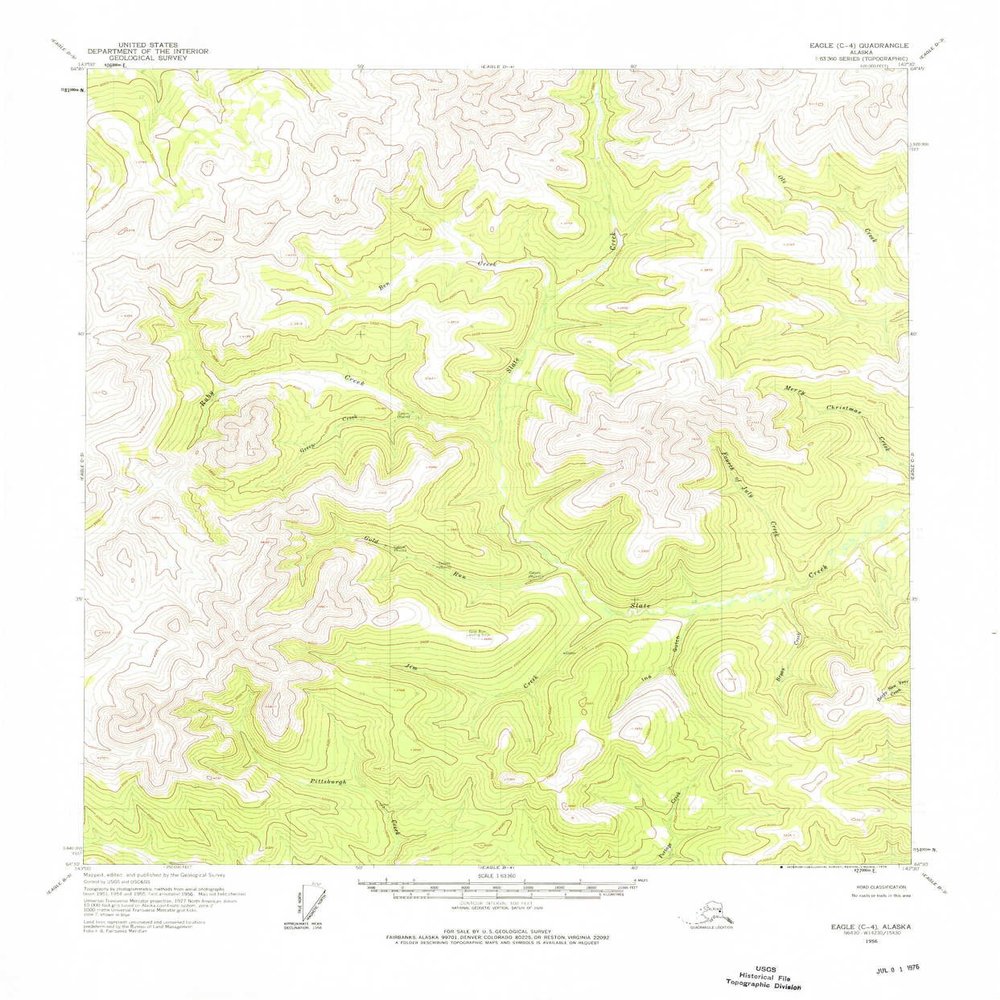 YellowMaps Eagle C 4 AK topo map, 1:63360 Scale, 15 X 15 Minute, Historical, 1956, Updated 1976, 21.8 x 18 in - Tyvek