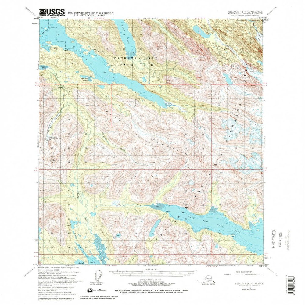 Seldovia B 4 AK topo map, 1:63360 Scale, 15 X 15 Minute, Historical, 1981, Updated 1981, 21.5 x 18 in - Tyvek