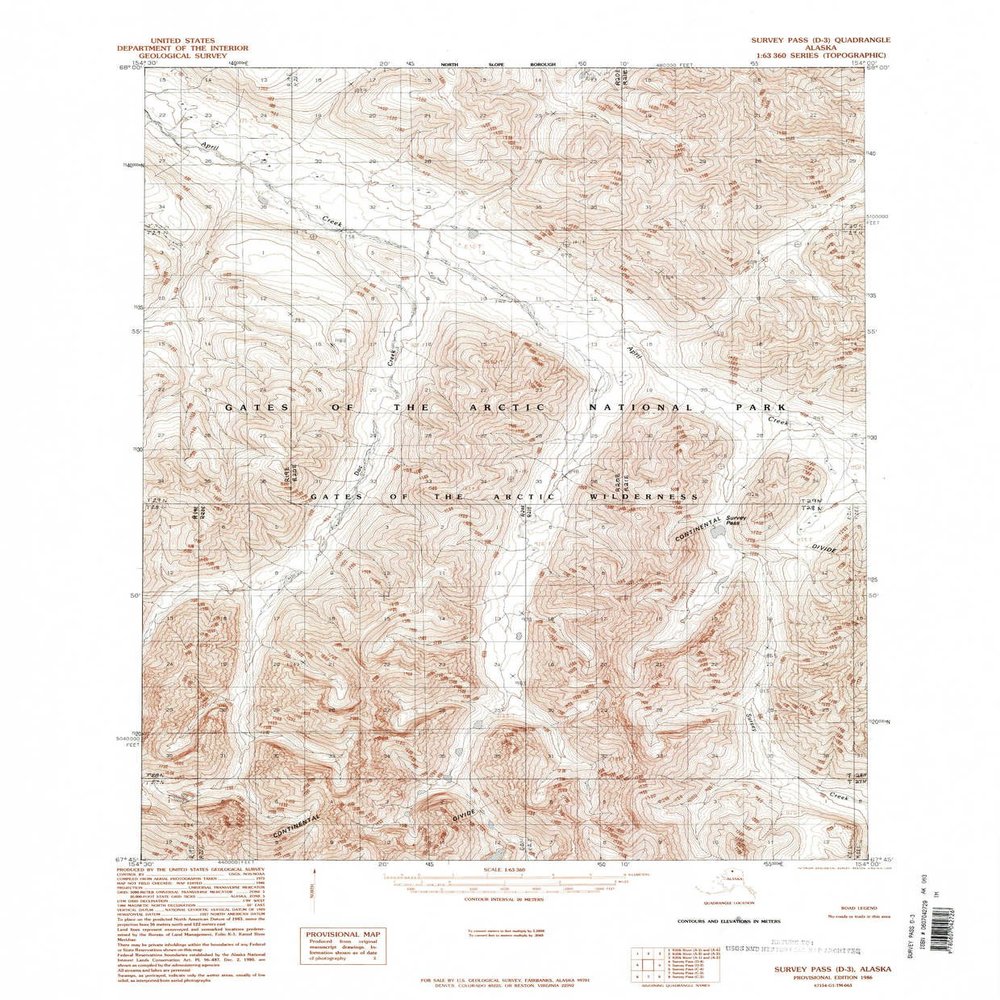 YellowMaps Survey Pass D 3 AK topo map, 1:63360 Scale, 15 X 15 Minute, Historical, 1986, Updated 1986, 21.9 x 18.1 in - Tyvek