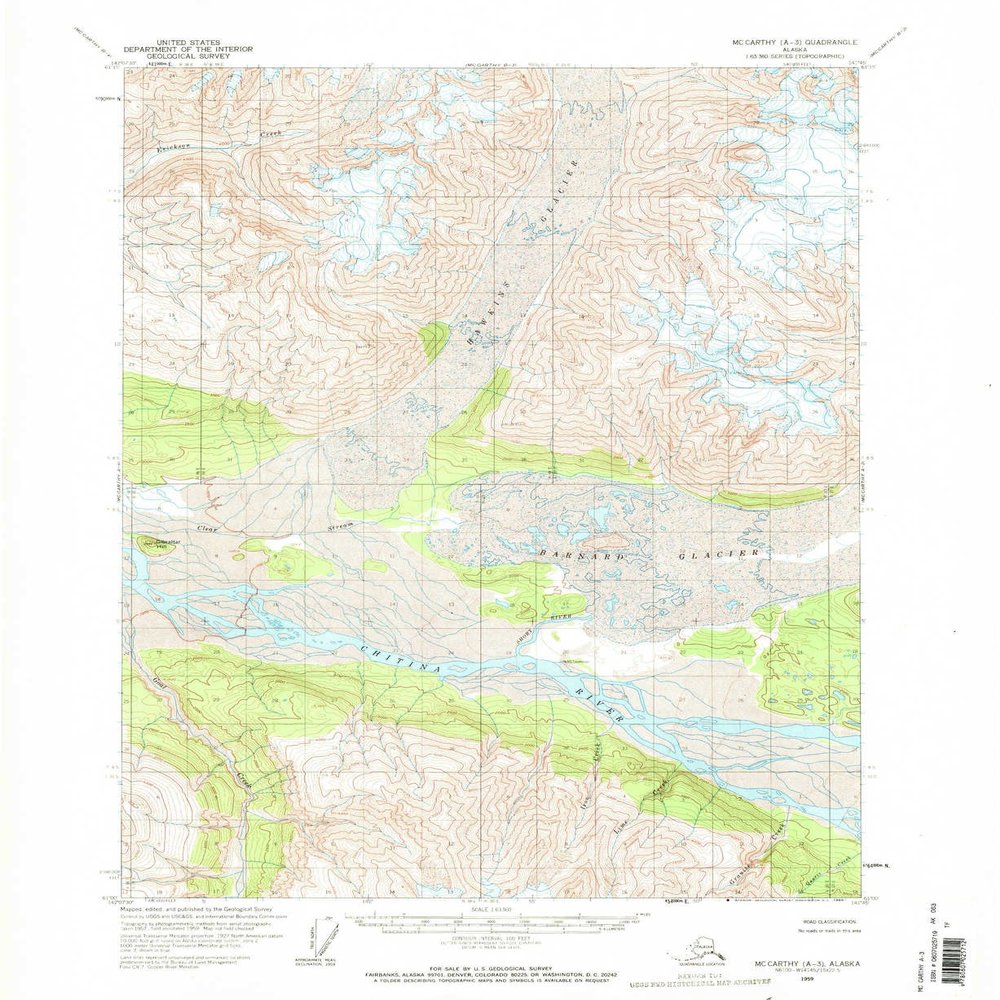 YellowMaps McCarthy A 3 AK topo map, 1:63360 Scale, 15 X 15 Minute, Historical, 1959, Updated 1969, 20.9 x 17.1 in - Tyvek