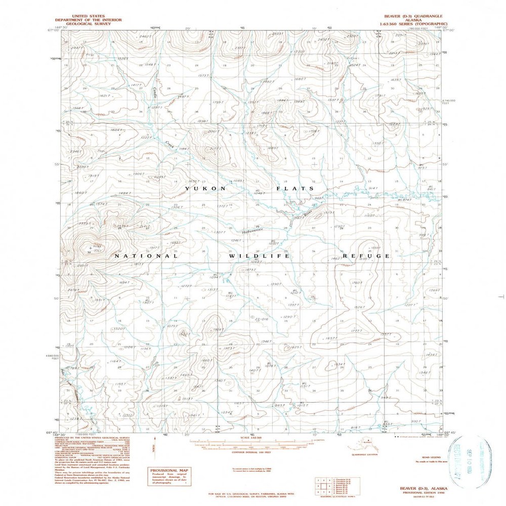 YellowMaps Beaver D 3 AK topo map, 1:63360 Scale, 15 X 15 Minute, Historical, 1990, Updated 1990, 21.8 x 18.1 in - Tyvek