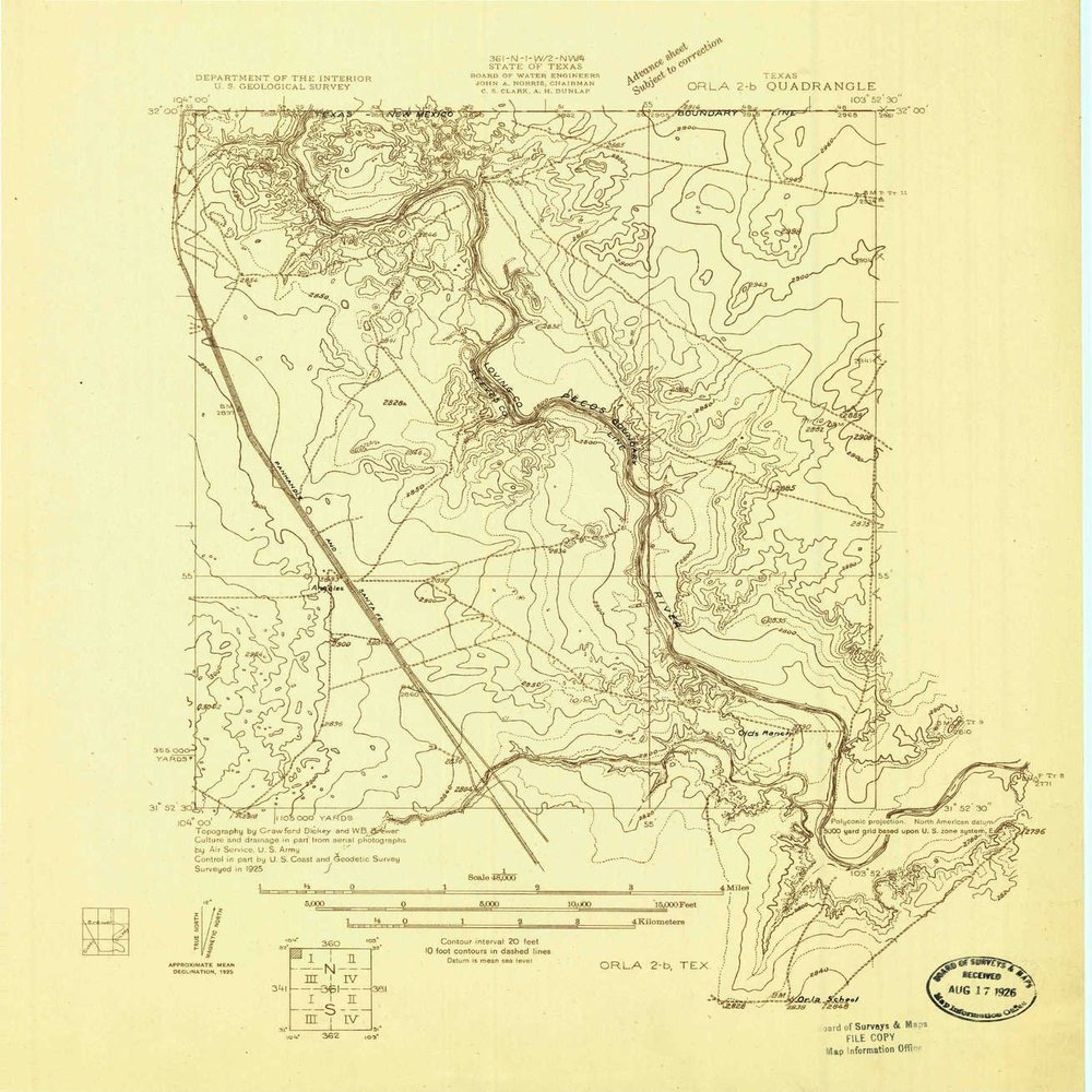 YellowMaps Orla 2 b TX topo map, 1:48000 Scale, 7.5 X 7.5 Minute, Historical, 1925, 17.8 x 15.6 in - Tyvek