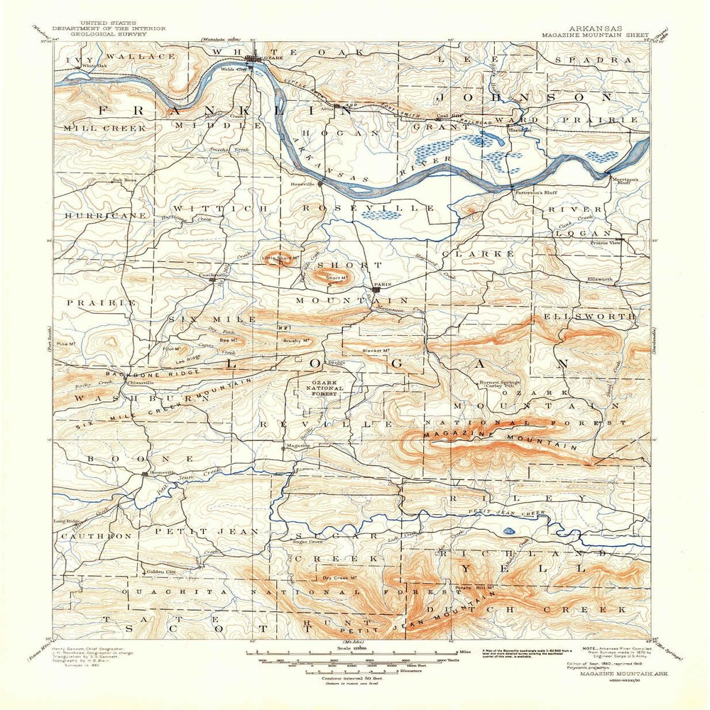 YellowMaps Magazine Mountain AR topo map, 1:125000 Scale, 30 X 30 Minute, Historical, 1890, Updated 1949, 20.7 x 17.1 in - Tyvek