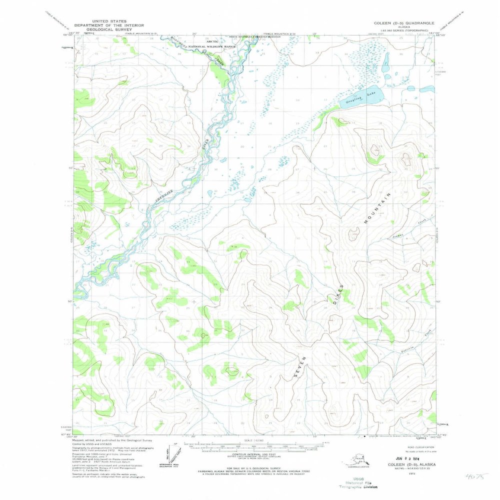 YellowMaps Coleen D 5 AK topo map, 1:63360 Scale, 15 X 15 Minute, Historical, 1972, Updated 1974, 21.7 x 18.1 in - Tyvek