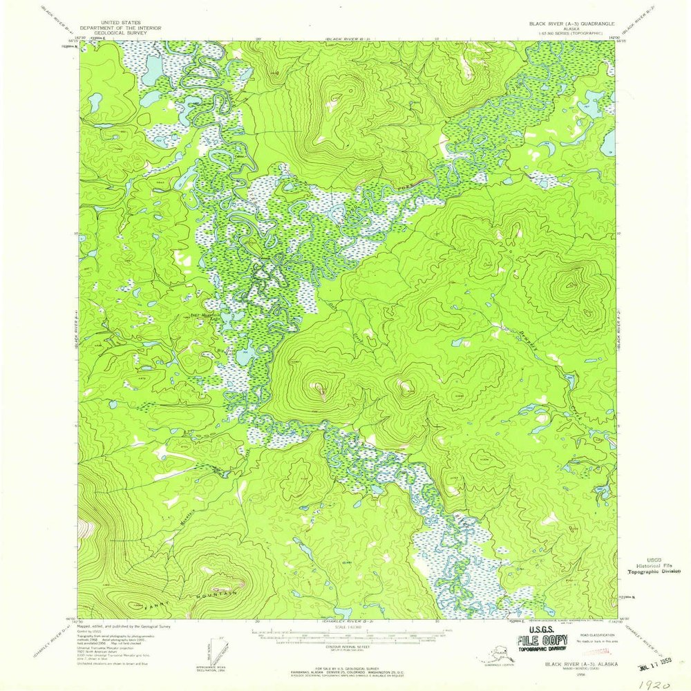 YellowMaps Black River A 3 AK topo map, 1:63360 Scale, 15 X 15 Minute, Historical, 1956, Updated 1959, 20.7 x 18 in - Tyvek