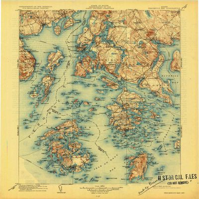 YellowMaps Penobscot Bay ME topo map, 1:125000 Scale, 30 X 30 Minute, Historical, 1905, Updated 1927, 20.1 x 15.5 in - Tyvek