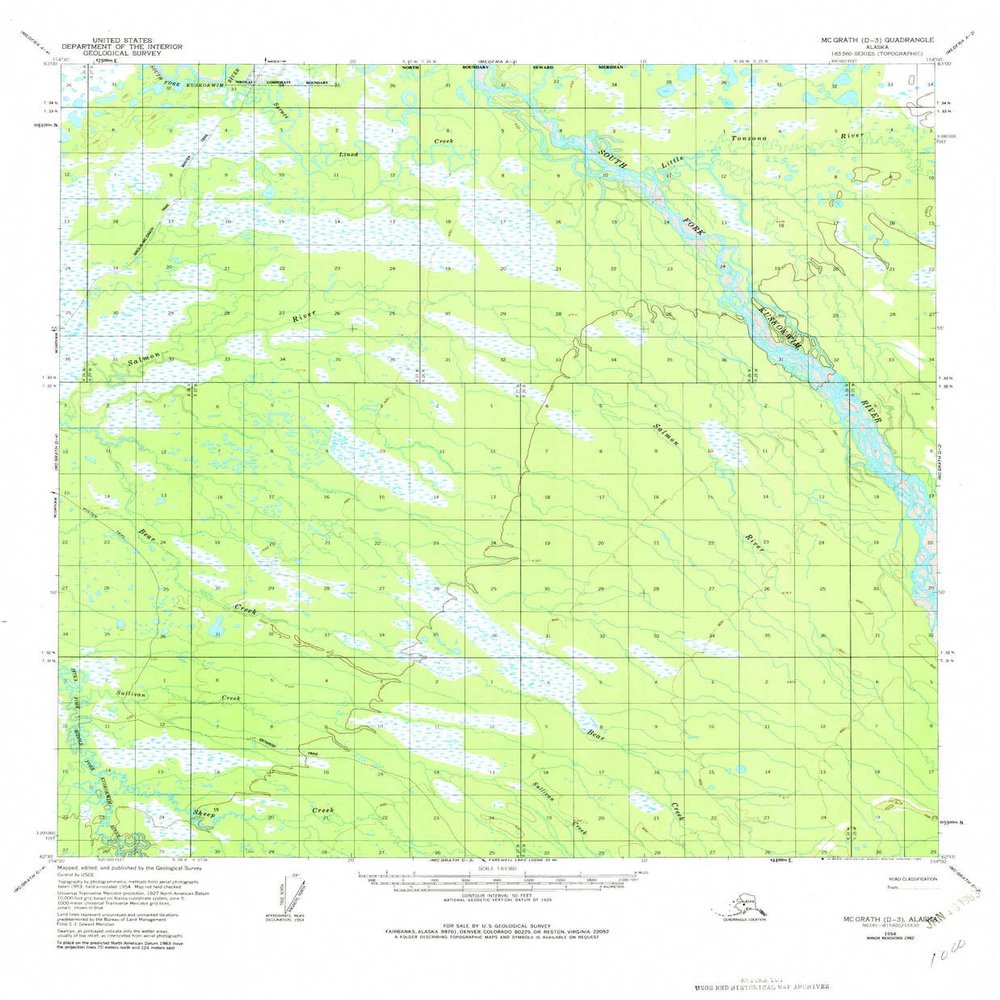 YellowMaps McGrath D 3 AK topo map, 1:63360 Scale, 15 X 15 Minute, Historical, 1954, Updated 1983, 21.8 x 18 in - Tyvek