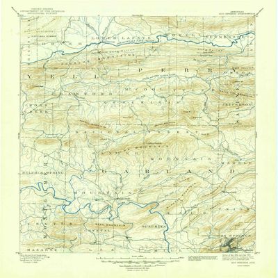 YellowMaps Hot Springs AR topo map, 1:125000 Scale, 30 X 30 Minute, Historical, 1894, Updated 1949, 20.5 x 17.1 in - Tyvek