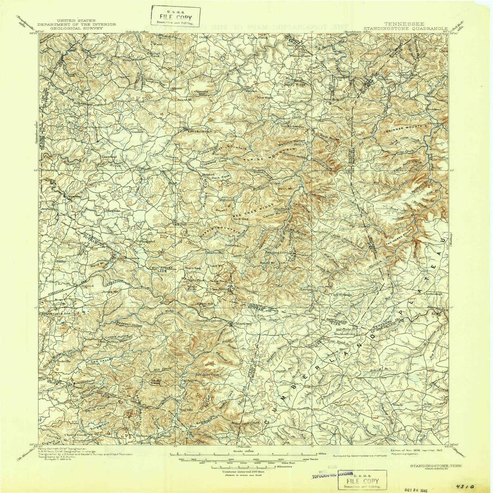 YellowMaps Standingstone TN topo map, 1:125000 Scale, 30 X 30 Minute, Historical, 1898, Updated 1945, 20.9 x 17.1 in - Tyvek