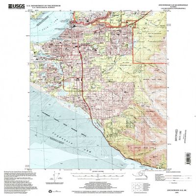 YellowMaps Anchorage A 8 AK topo map, 1:63360 Scale, 15 X 15 Minute, Historical, 1994, Updated 2002, 21.5 x 18 in - Tyvek