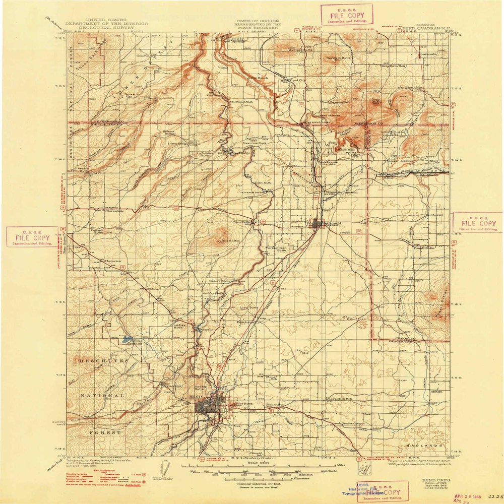 YellowMaps Bend OR topo map, 1:125000 Scale, 30 X 30 Minute, Historical, 1929, Updated 1948, 20.8 x 16.6 in - Tyvek