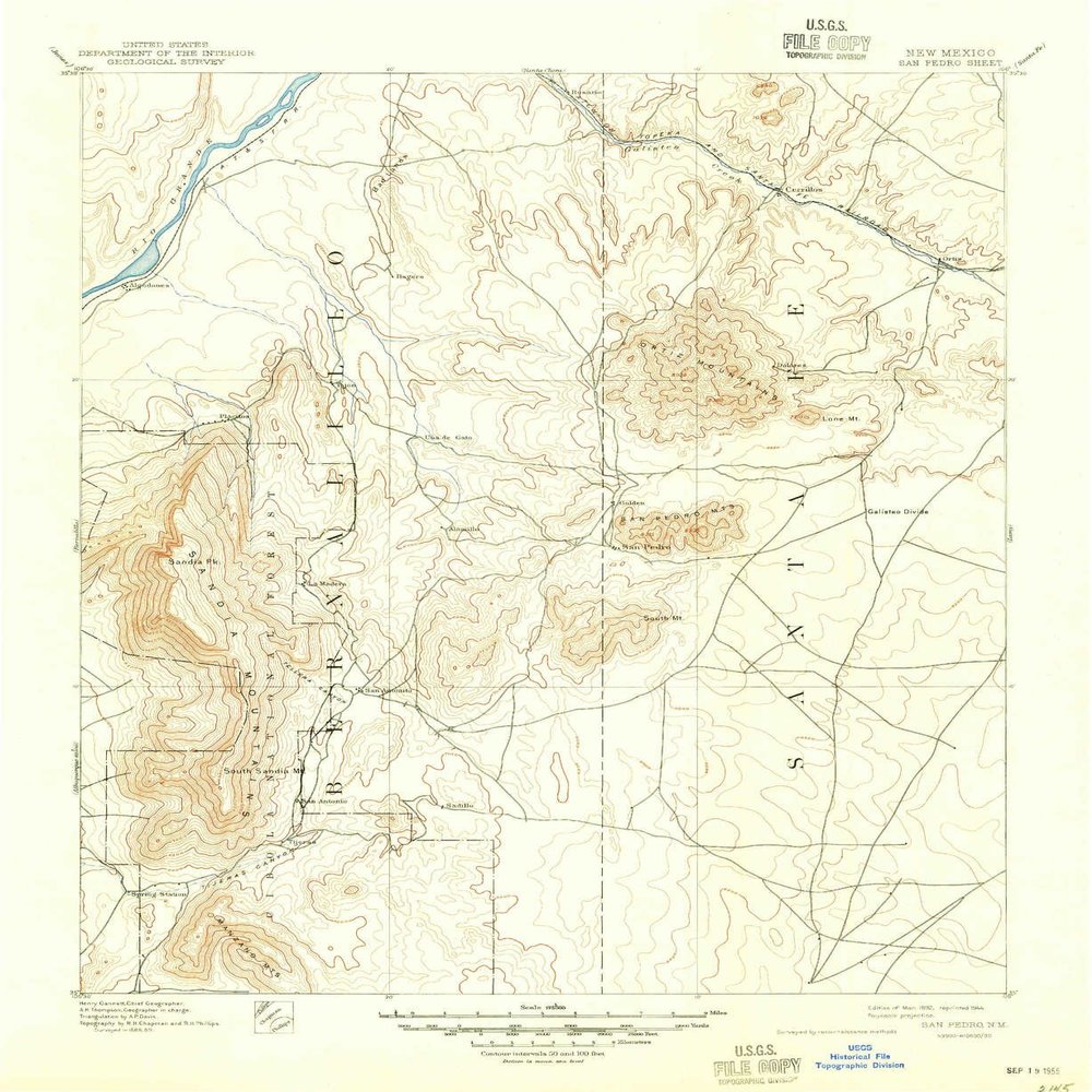 San Pedro NM topo map, 1:125000 Scale, 30 X 30 Minute, Historical, 1892, Updated 1944, 20.7 x 17 in - Tyvek