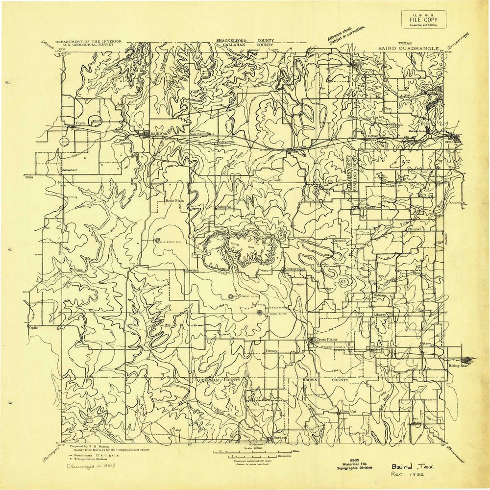 YellowMaps Baird TX topo map, 1:125000 Scale, 30 X 30 Minute, Historical, 1932, 21.9 x 19 in - Tyvek