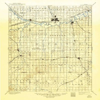 YellowMaps Abilene KS topo map, 1:125000 Scale, 30 X 30 Minute, Historical, 1894, Updated 1949, 20.47 x 16.51 in - Tyvek