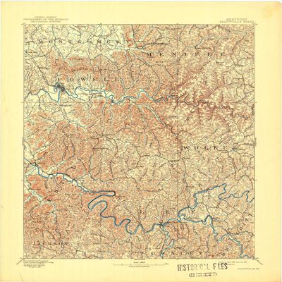 YellowMaps Beattyville KY topo map, 1:125000 Scale, 30 X 30 Minute, Historical, 1892, Updated 1932, 21 x 17 in - Tyvek